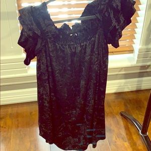 Black glam velvet dress with ruffle neck